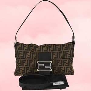 RARE💕Fendi XL Baguette Zucca Convertible Shoulder Messenger Bag Seen On Rihanna
